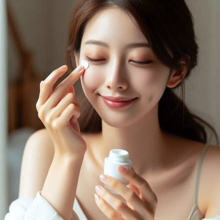 woman applying eye cream on her face